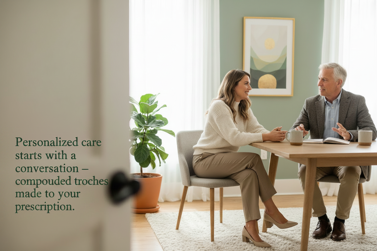 Provider and patient discussing a personalized medication plan — compounded troches