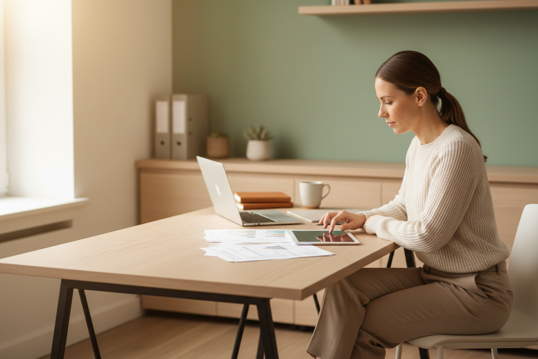 Healthcare professional reviewing prescription documentation at a desk, representing Mixwell Compounding Pharmacy's prescriber guide to writing compounded prescriptions in Chino, CA, serving practices across California