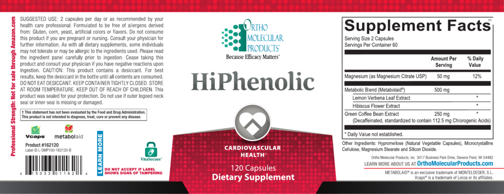 HiPhenolic (120 Capsules) by Ortho Molecular Products