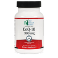 Supplement bottle labeled 'CoQ-10 300 mg' by Ortho Molecular Products on a white background
