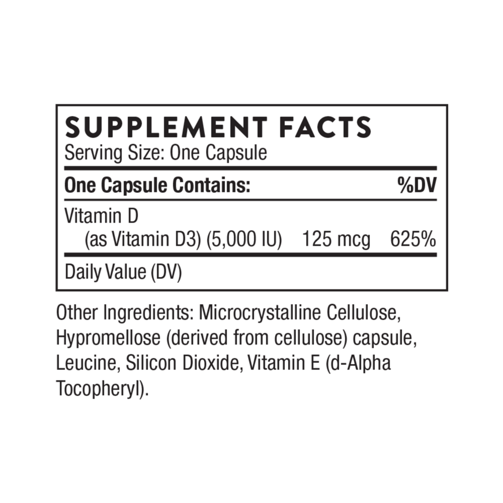 D-5,000 – High-Potency Vitamin D3 5000 IU by Thorne (60 Capsules)