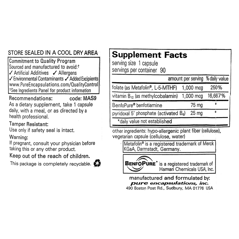 MethylAssist Pure Encapsulations 90 capsules back