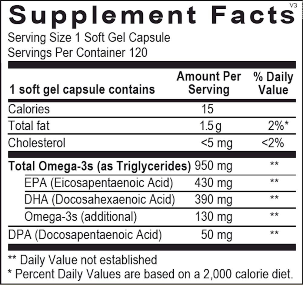 OrthoOmega 820 120 capsules ortho molecular products california label