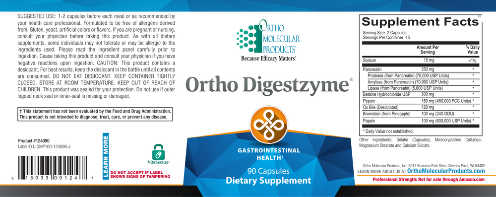 Ortho Digestzyme is a comprehensive blend of enzymes used to support healthy digestion and maximize nutrient absorption.