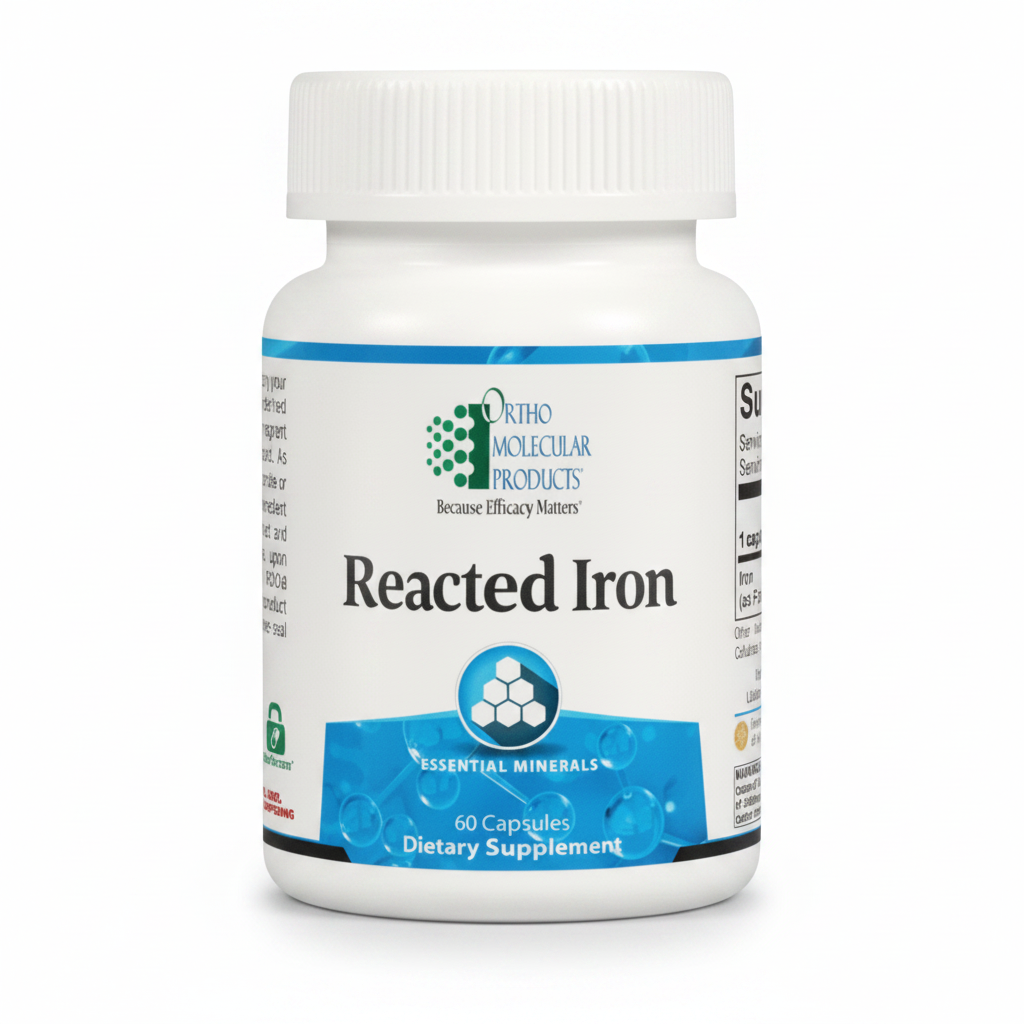 Reacted Iron 60 capsules by Ortho Molecular Products – Ferrochel iron bisglycinate chelate essential minerals dietary supplement