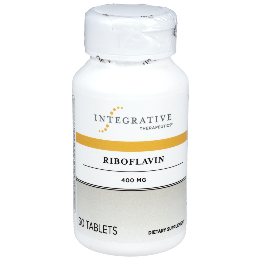 Supplement bottle labeled 'Riboflavin' by Integrative Therapeutics on a white background