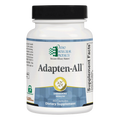A white plastic bottle of Ortho Molecular Products Adapten-All dietary supplement with a black cap and a white label featuring blue and green branding.