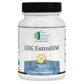 Front view of Ortho Molecular Products CDG EstroDIM 60-count bottle. A professional-grade dietary supplement for estrogen metabolism and hormonal balance, featuring key ingredients Calcium D-Glucarate (CDG) and Diindolylmethane (DIM). Available at Mixwell Compounding Pharmacy in Chino.