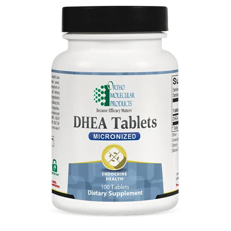Ortho Molecular Products DHEA Tablets Micronized 100 tablets bottle endocrine health supplement front