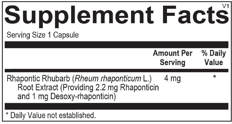 Rhubestryn supplement facts panel - Rhapontic Rhubarb Root Extract