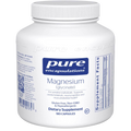 White supplement bottle labeled 'pure encapsulations' with magnesium supplement facts on a white background
