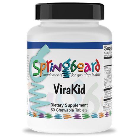 Springboard Supplements for Growing Bodies ViraKid bottle, 60 chewable tablets children's dietary supplement for seasonal immune support.