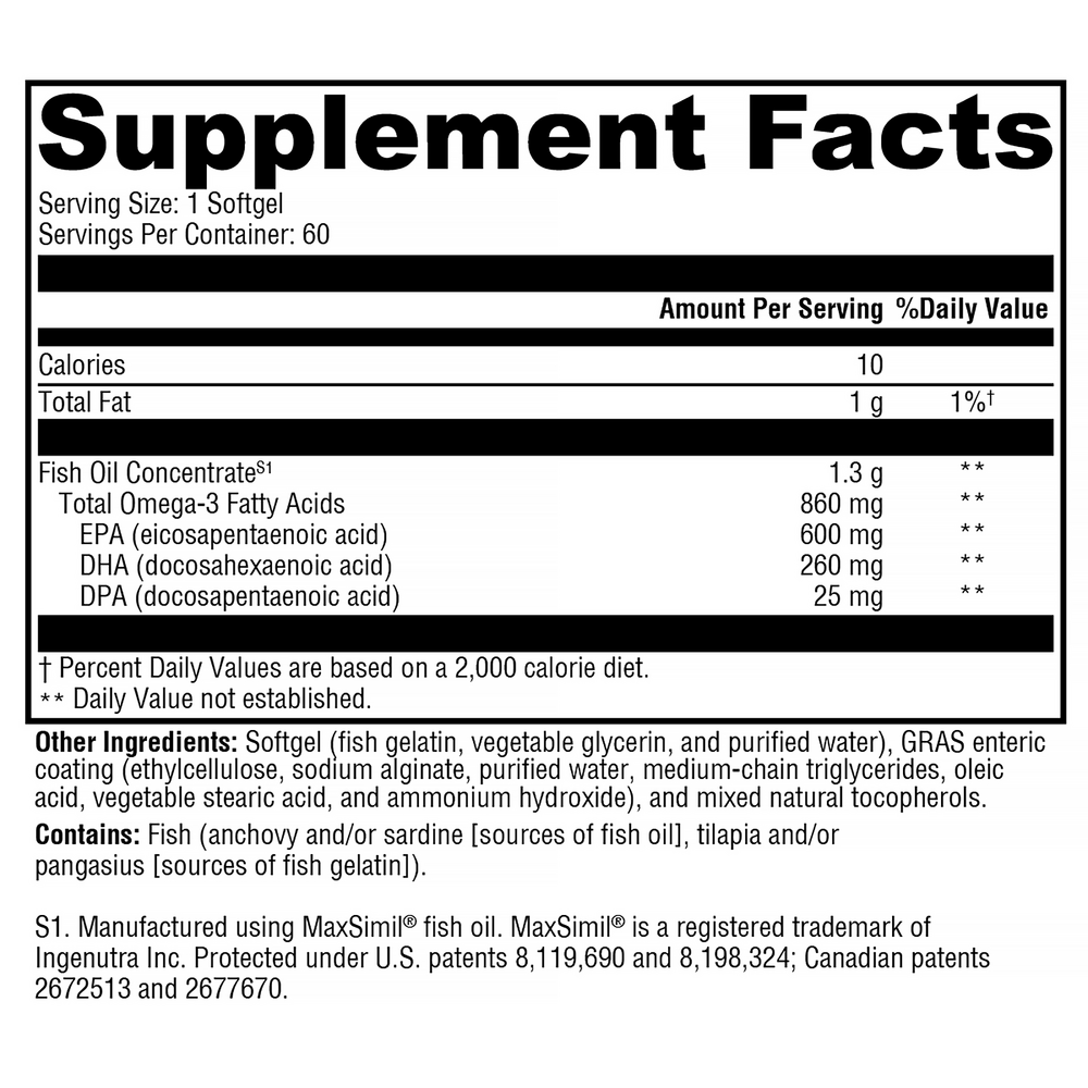 Supplement facts label for a fish oil product on a white background